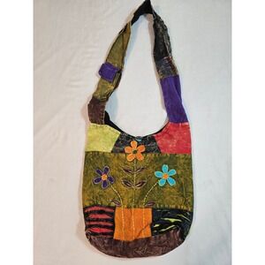 Bohemian Patchwork Shoulder Bag Floral Print Cotton Handmade Nepal Kathmandu